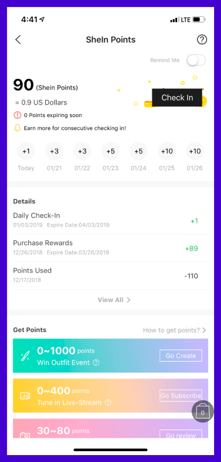 Shein points system as an example of gamification for E-commerce