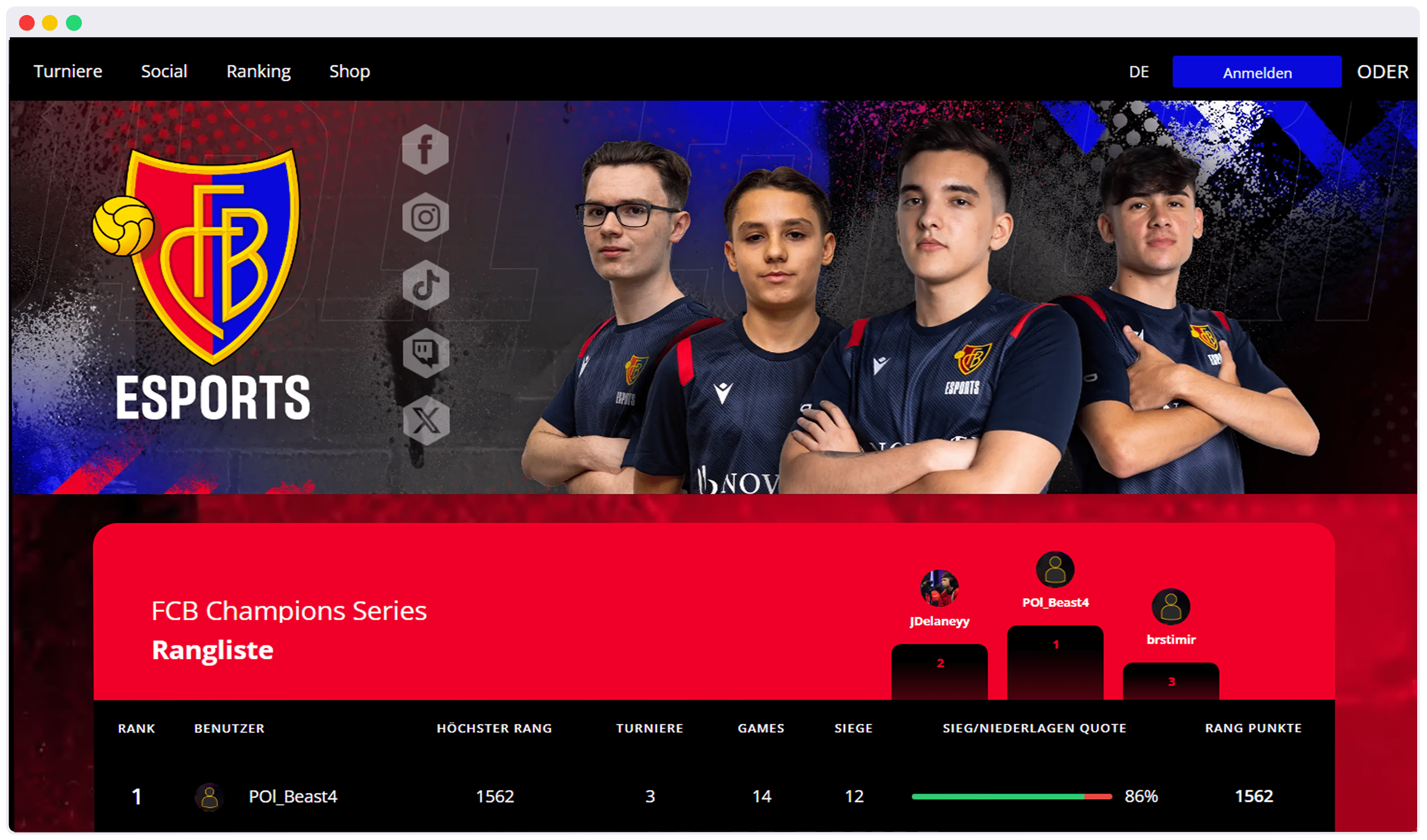 esports homepage for an examples